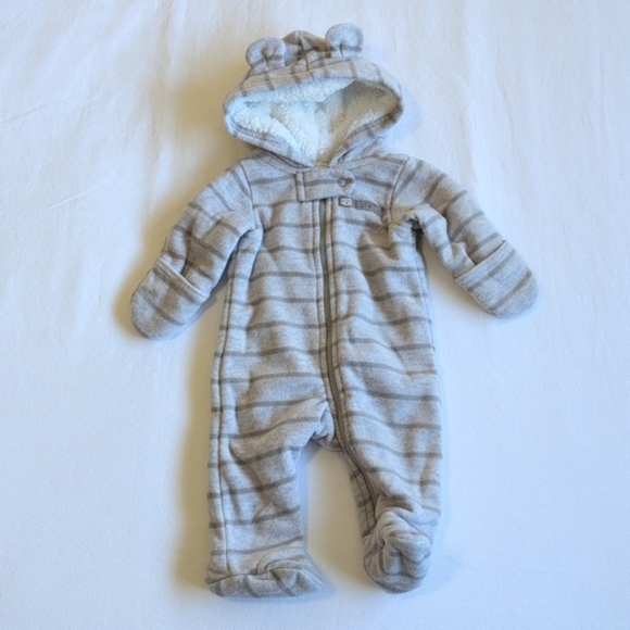 carter's newborn gray striped fleece zipper closure bunting suit baby boy - Picture 1 of 9